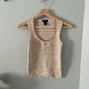 GAP Cotton Knit Tan and White Striped Tank Top